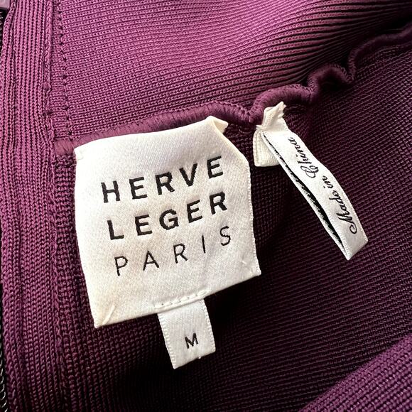 Herve Leger Purple Long Sleeve Off Shoulder Bandage Gown Dress Size M - Picture 5 of 9